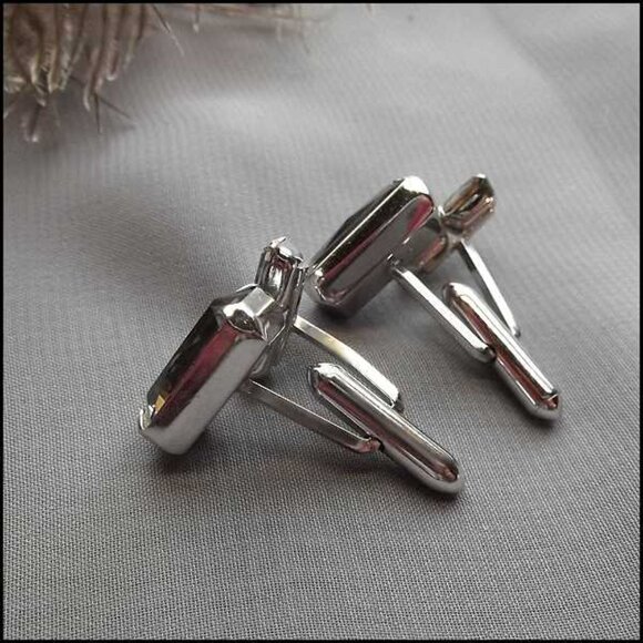 1970s Smokey Topaz Crystals Vintage Cufflinks Signed Swank 15181 - Picture 7 of 8